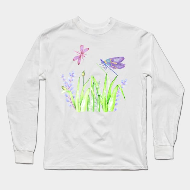 Dragonfly in pink and purple Long Sleeve T-Shirt by LatiendadeAryam